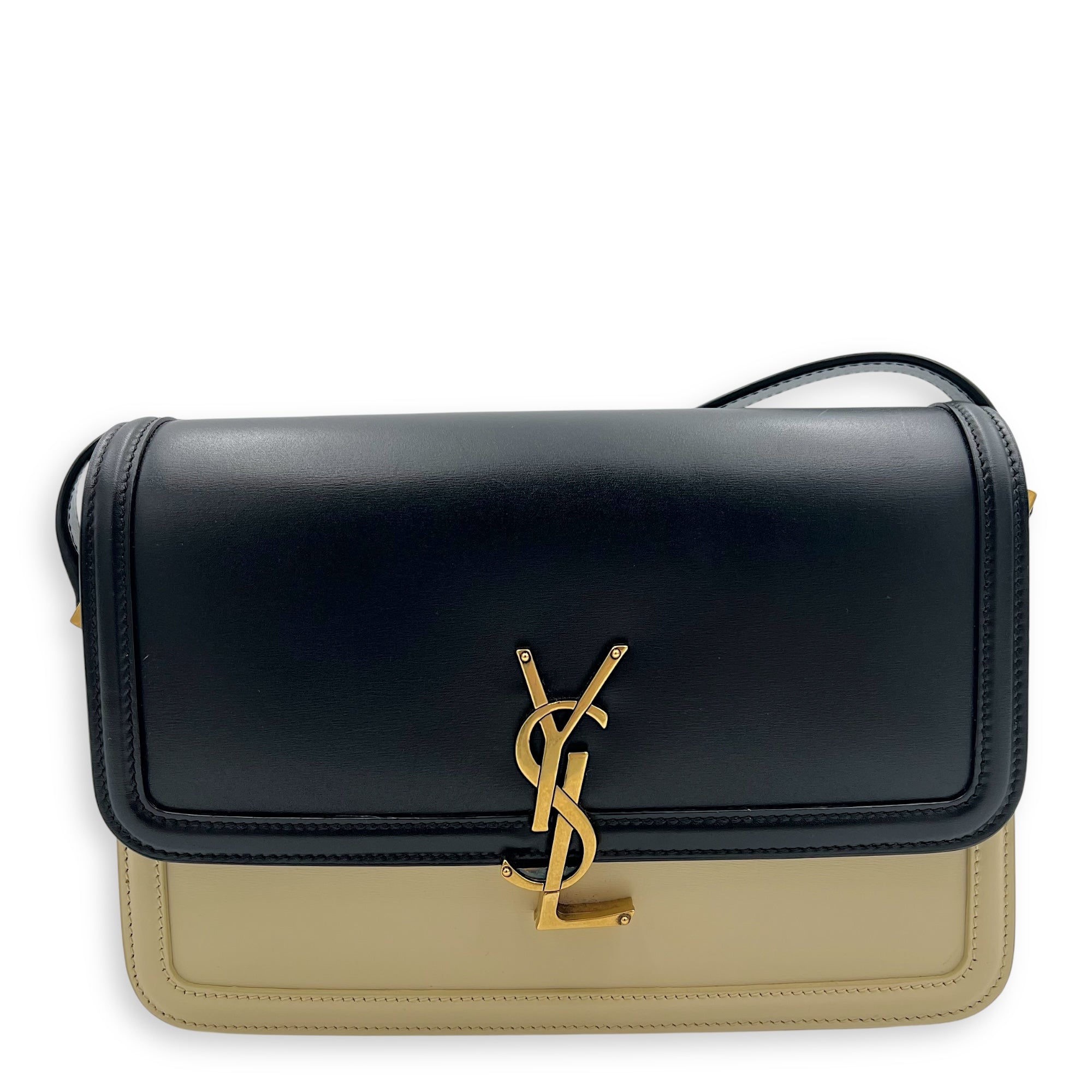 Solferino Shoulder Bag Black & White in Calfskin, Gold hardware