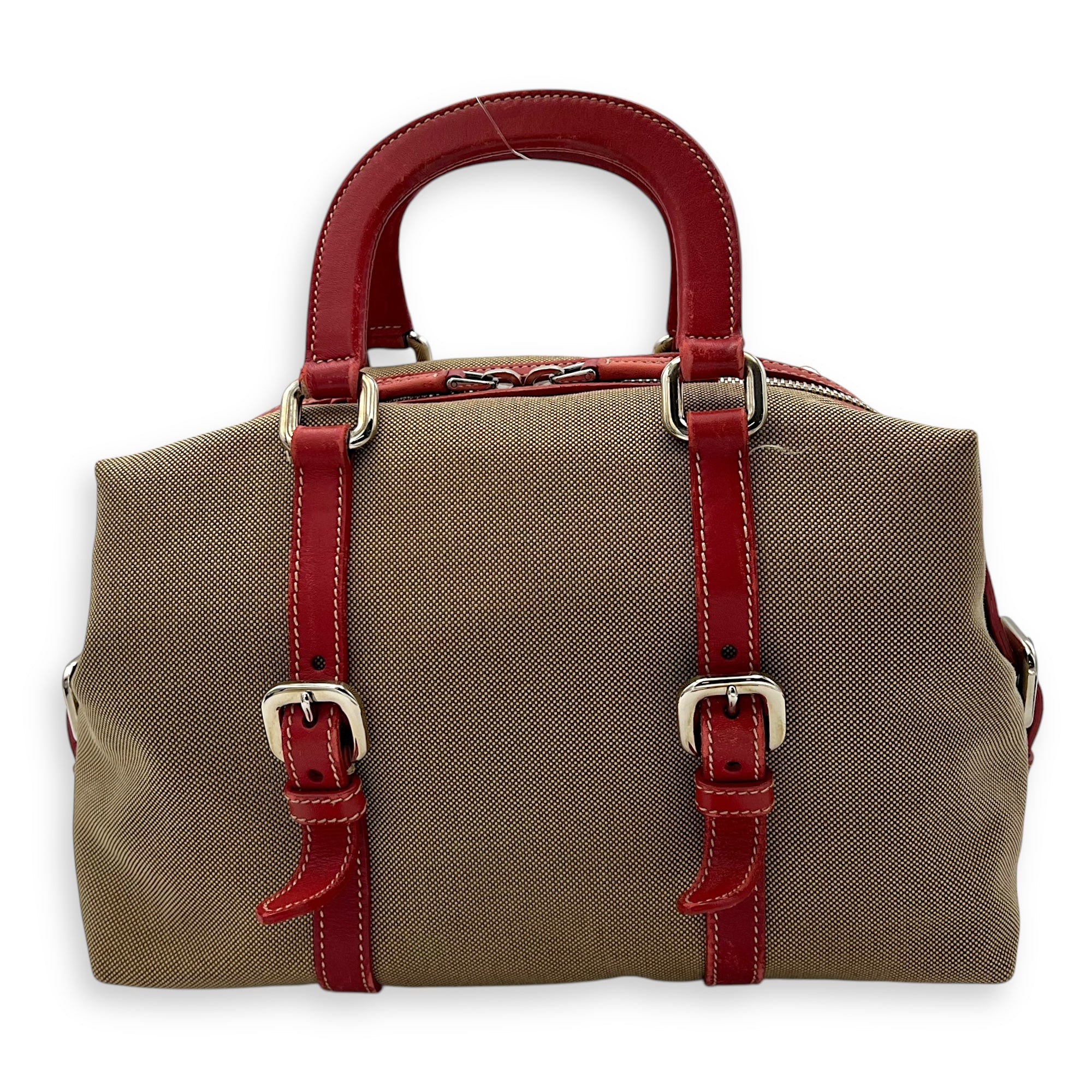 Logo Top Handle Bag Brown in Canvas, Silver hardware - Image 3