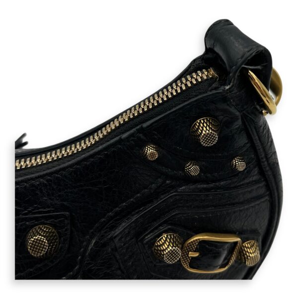 Le Cagole XS Black Shoulder Bag in Distressed Leather, Gold hardware - Image 10