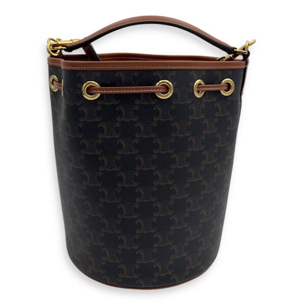 Clara Bucket Bag Brown in Coated Canvas, Gold hardware - Image 3