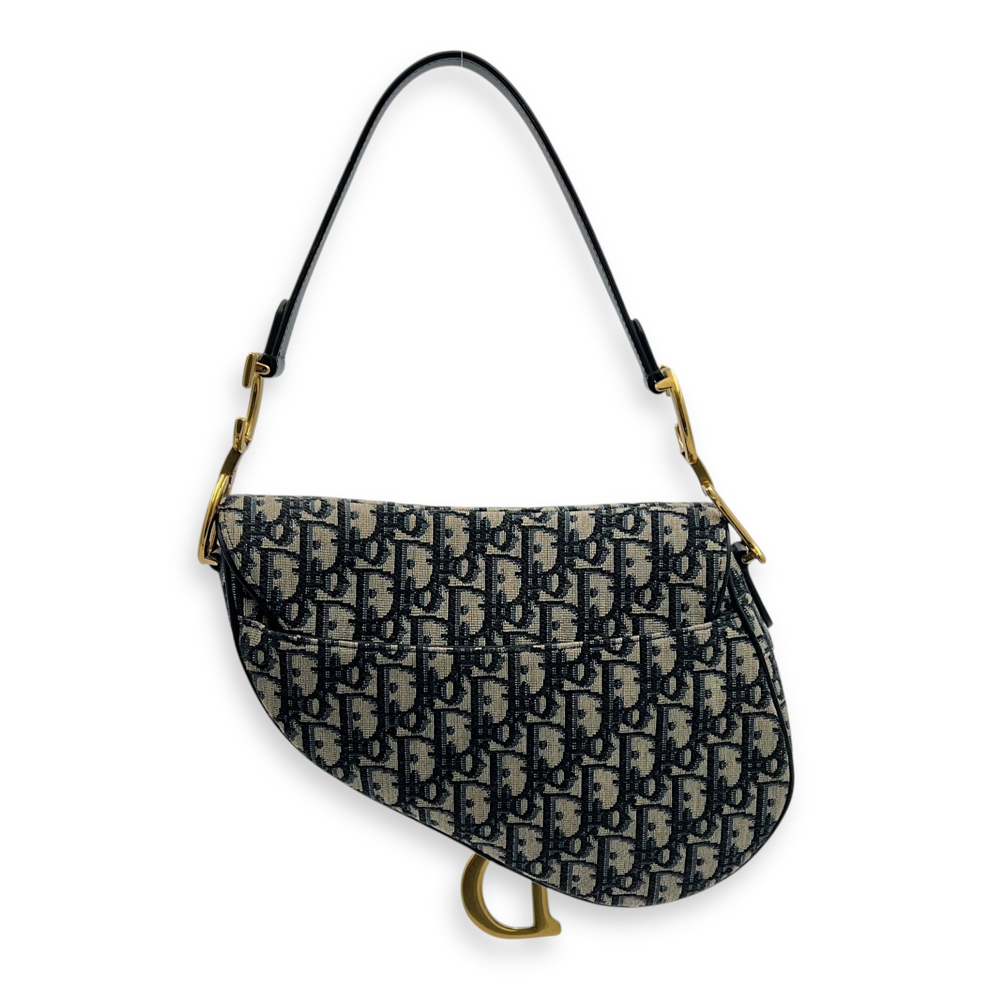 Saddle Shoulder Bag Blue in Jacquard, Gold hardware - Image 3