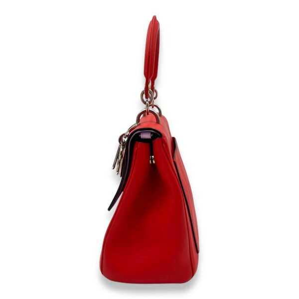 Be Dior Top Handle Bag Red in Calfskin, Silver hardware - Image 4