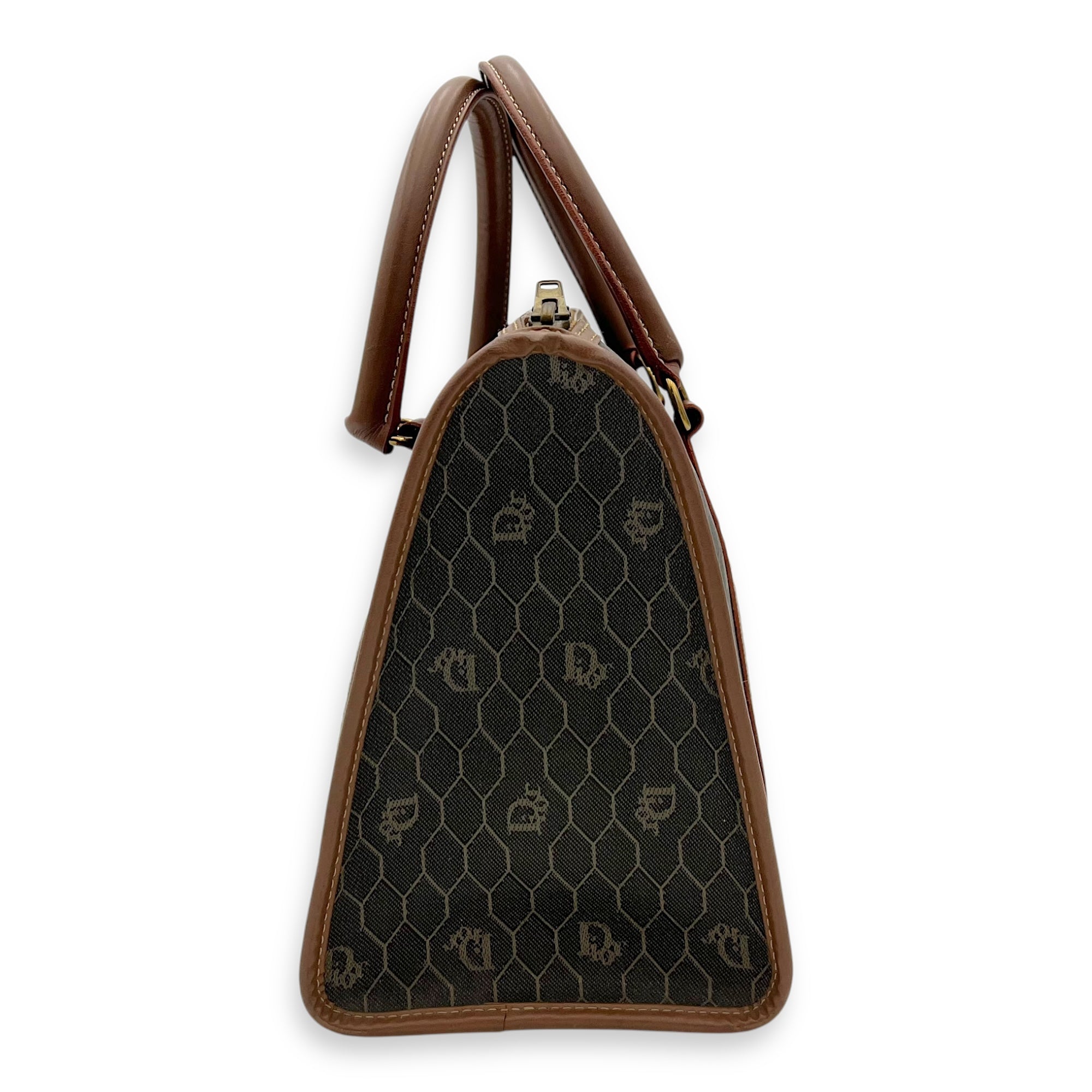 Honeycomb Top Handle Bag Brown in Coated Canvas, Gold hardware - Image 4