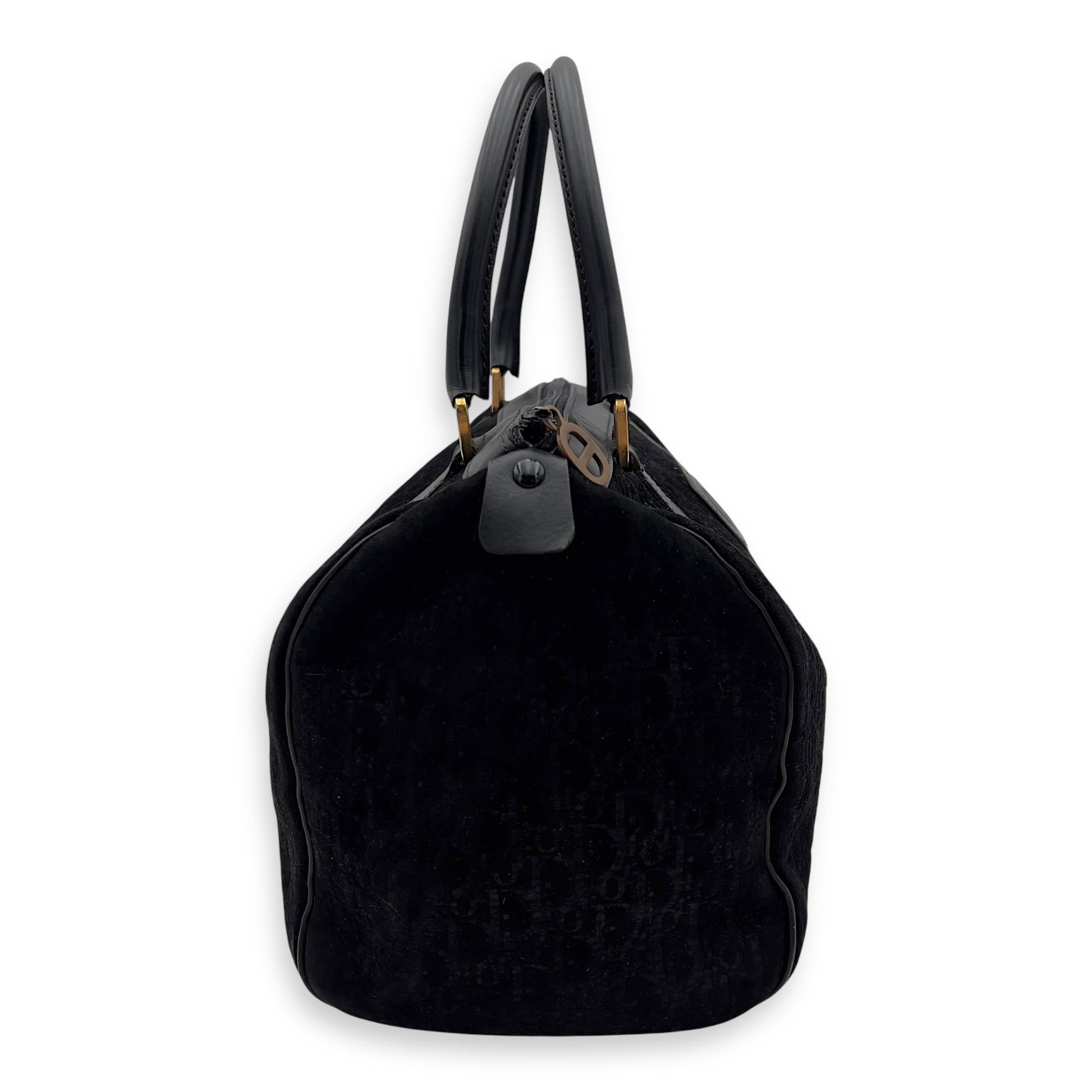 Vintage Top Handle Bag Black in Suede Leather, Gold hardware - Image 4