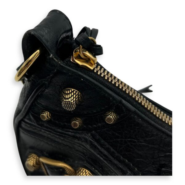 Le Cagole XS Black Shoulder Bag in Distressed Leather, Gold hardware - Image 8
