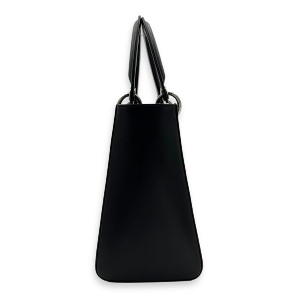 Lady Dior Medium Black Top Handle Bag in Calfskin, Silver hardware - Image 4