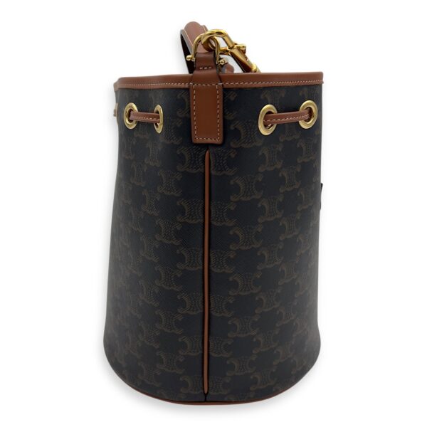 Clara Bucket Bag Brown in Coated Canvas, Gold hardware - Image 4