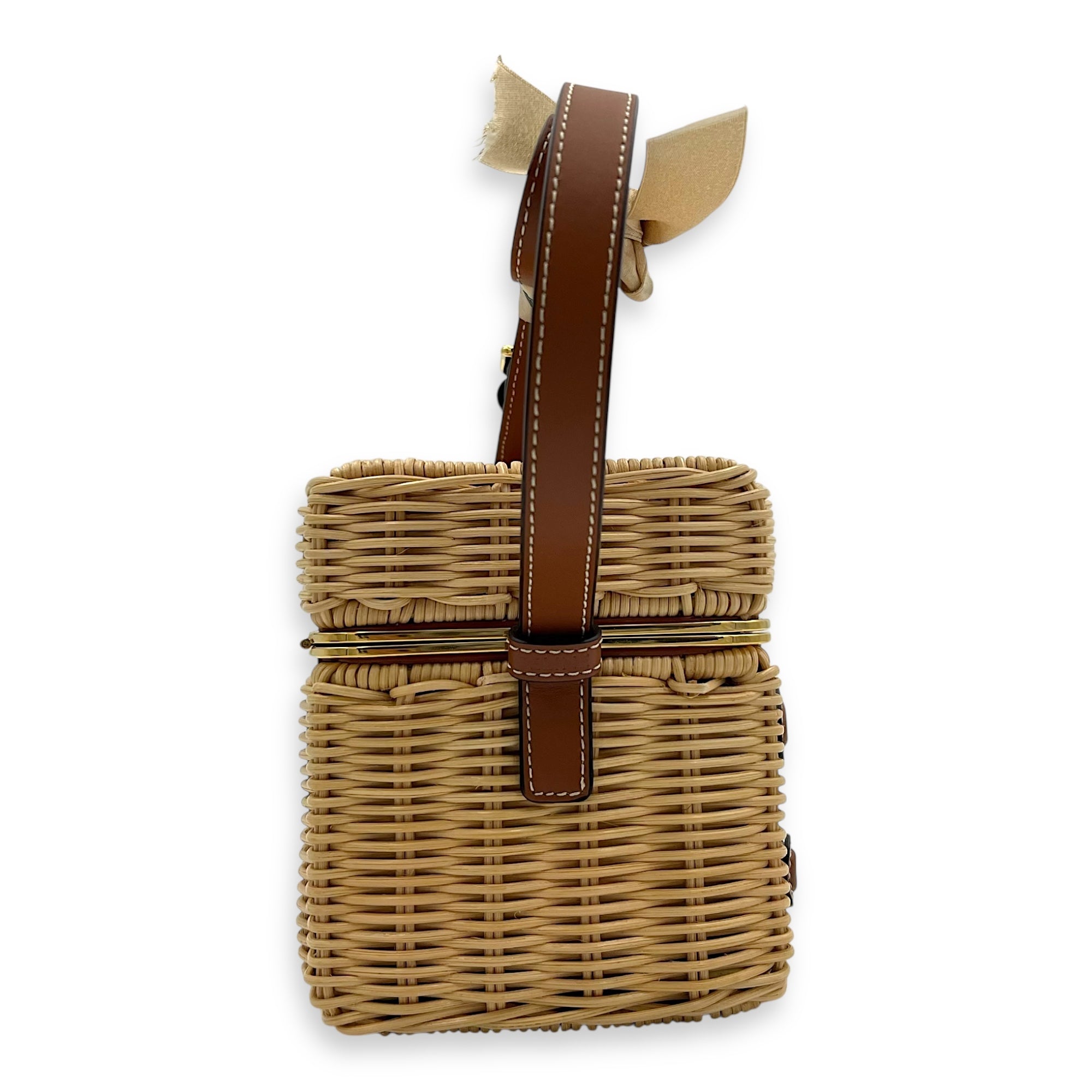 Triomphe Box Shoulder Bag Brown in Rattan, Gold hardware - Image 4