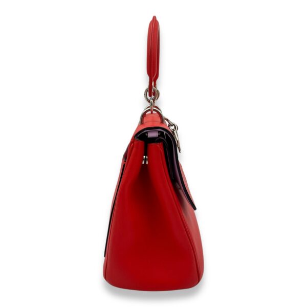 Be Dior Top Handle Bag Red in Calfskin, Silver hardware - Image 5