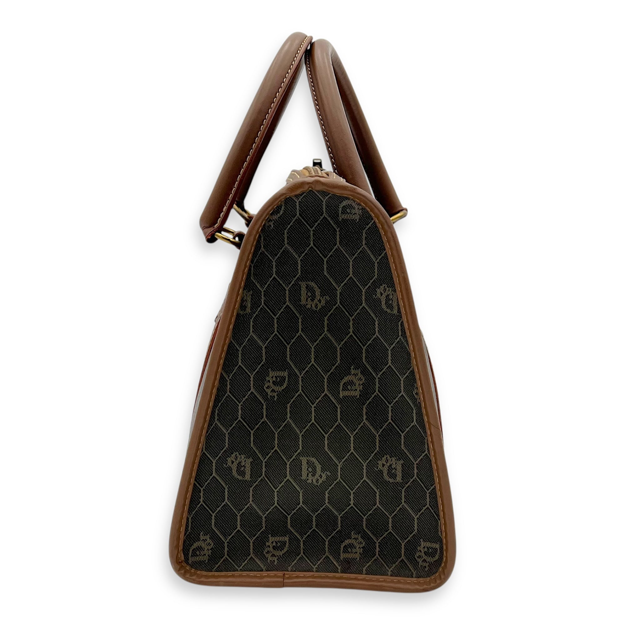 Honeycomb Top Handle Bag Brown in Coated Canvas, Gold hardware - Image 5