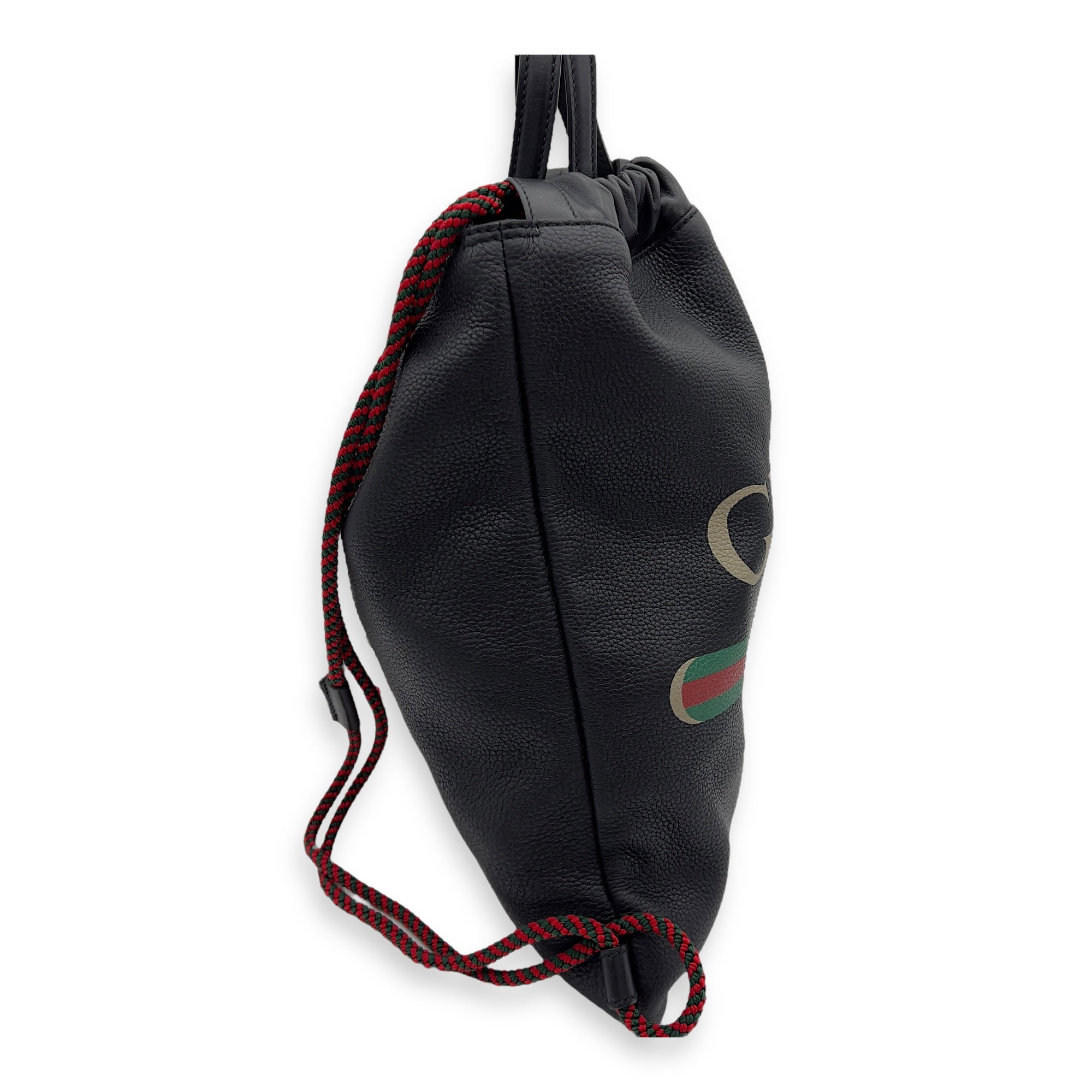 Logo Black Drawstring Backpack in Calfskin - Image 5