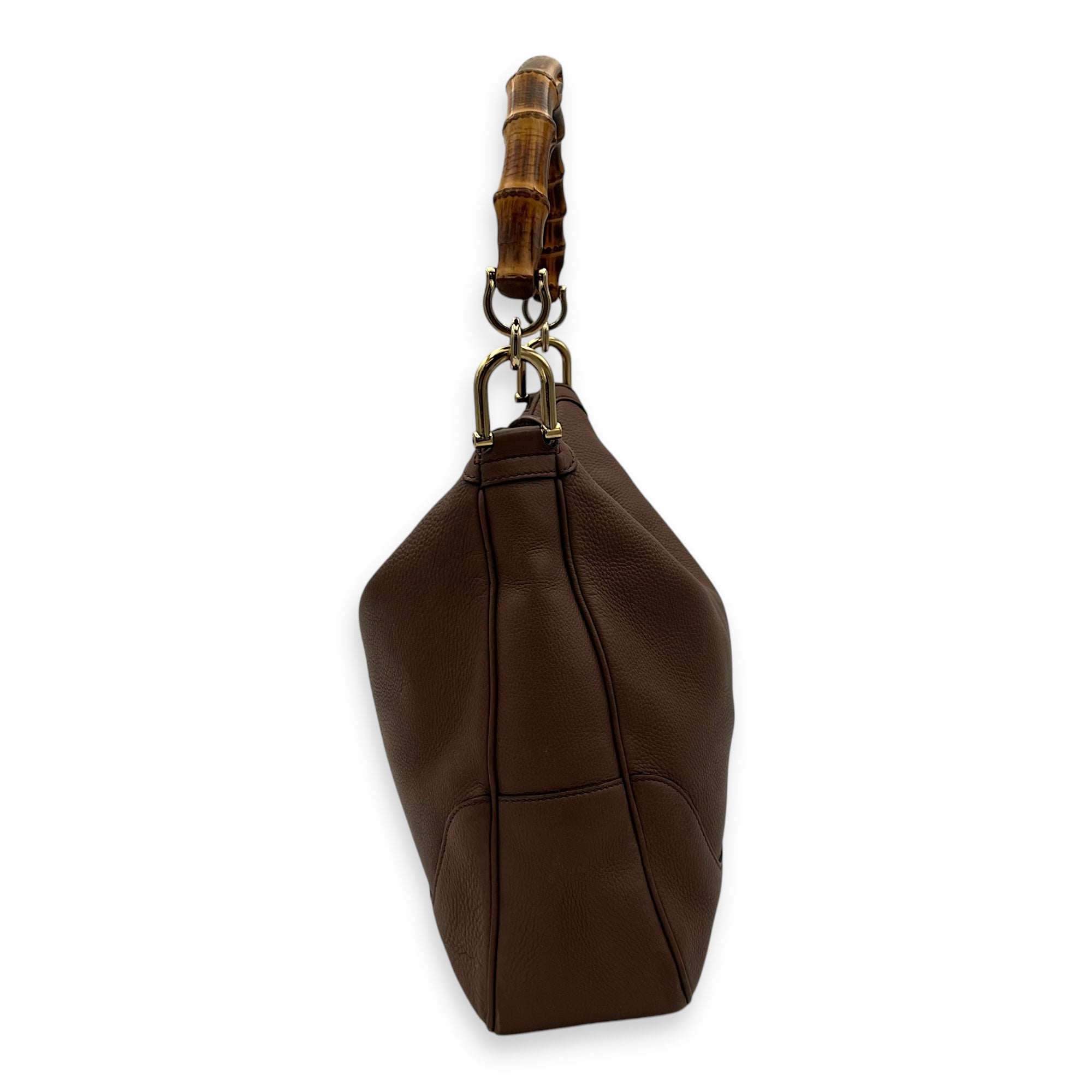 Bamboo Brown Top Handle Bag in Calfskin, Gold hardware - Image 5