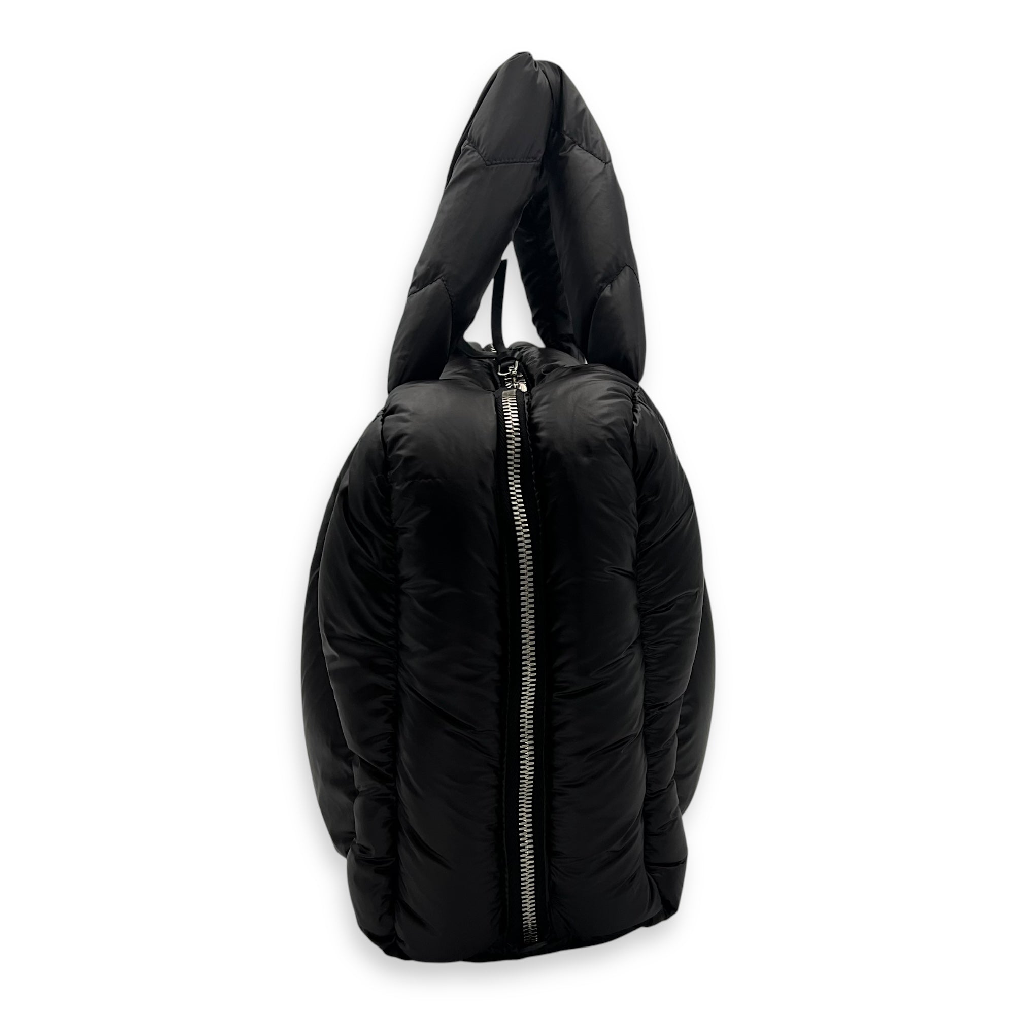 Paded Boston Top Handle Bag Black in Nylon, Silver hardware - Image 5