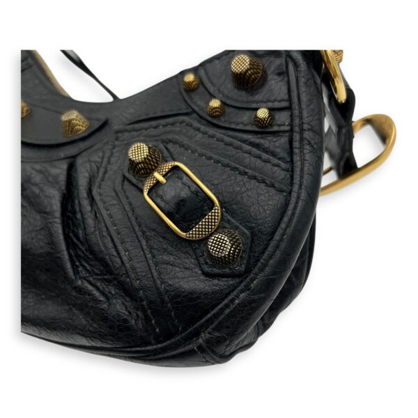 Le Cagole XS Black Shoulder Bag in Distressed Leather, Gold hardware - Image 9