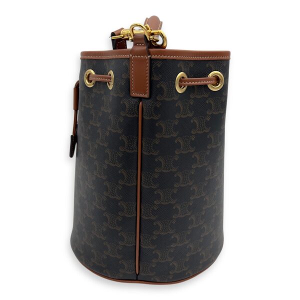 Clara Bucket Bag Brown in Coated Canvas, Gold hardware - Image 5
