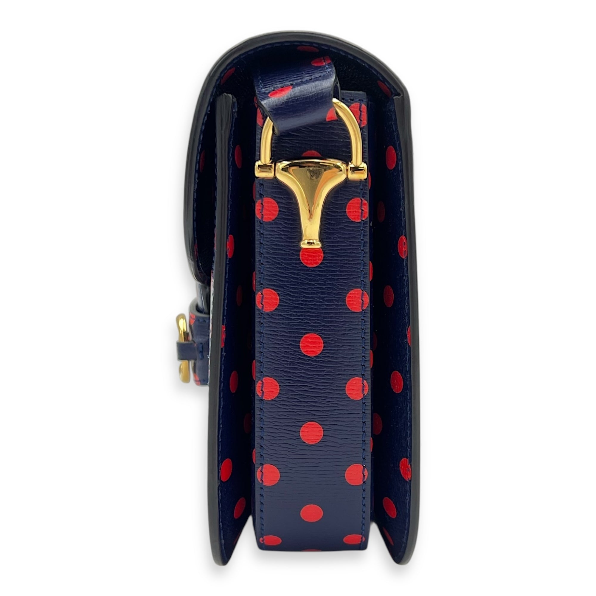 Horsebit 1955 Shoulder Bag Blue in Calfskin, Gold hardware - Image 5