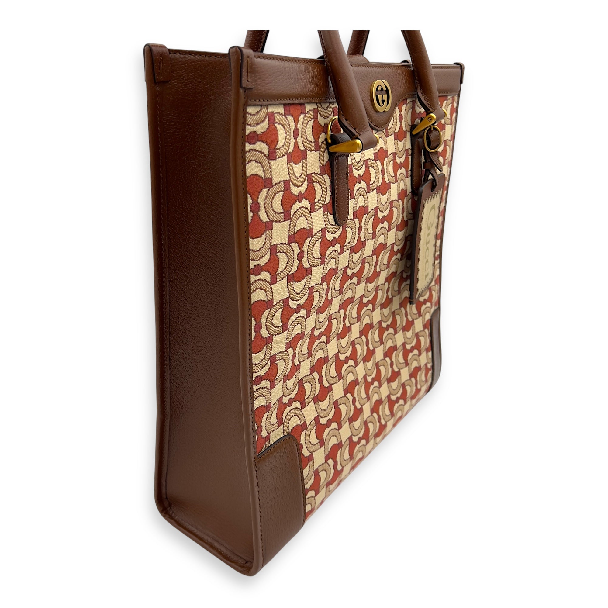 Interlocking G Red Tote Bag in Jacquard, Gold hardware - Image 6