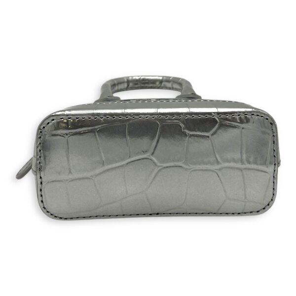 Ville Micro Silver Top Handle Bag in Crocodile Embossed Calfskin, Silver hardware - Image 6