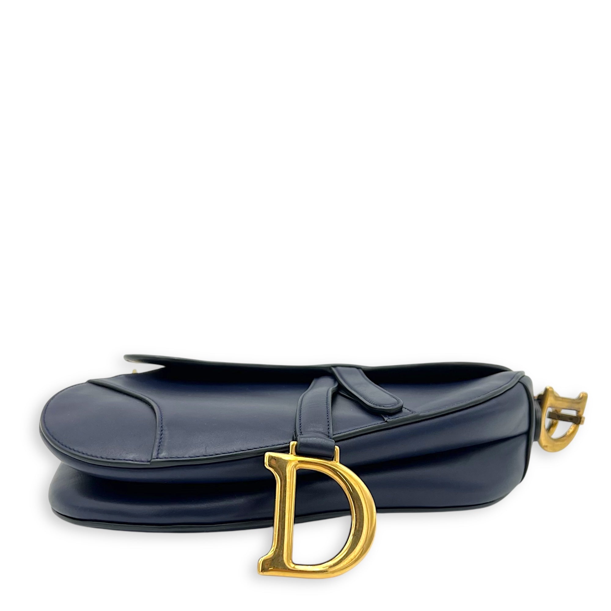 Saddle Shoulder Bag Blue in Calfskin, Gold hardware - Image 6