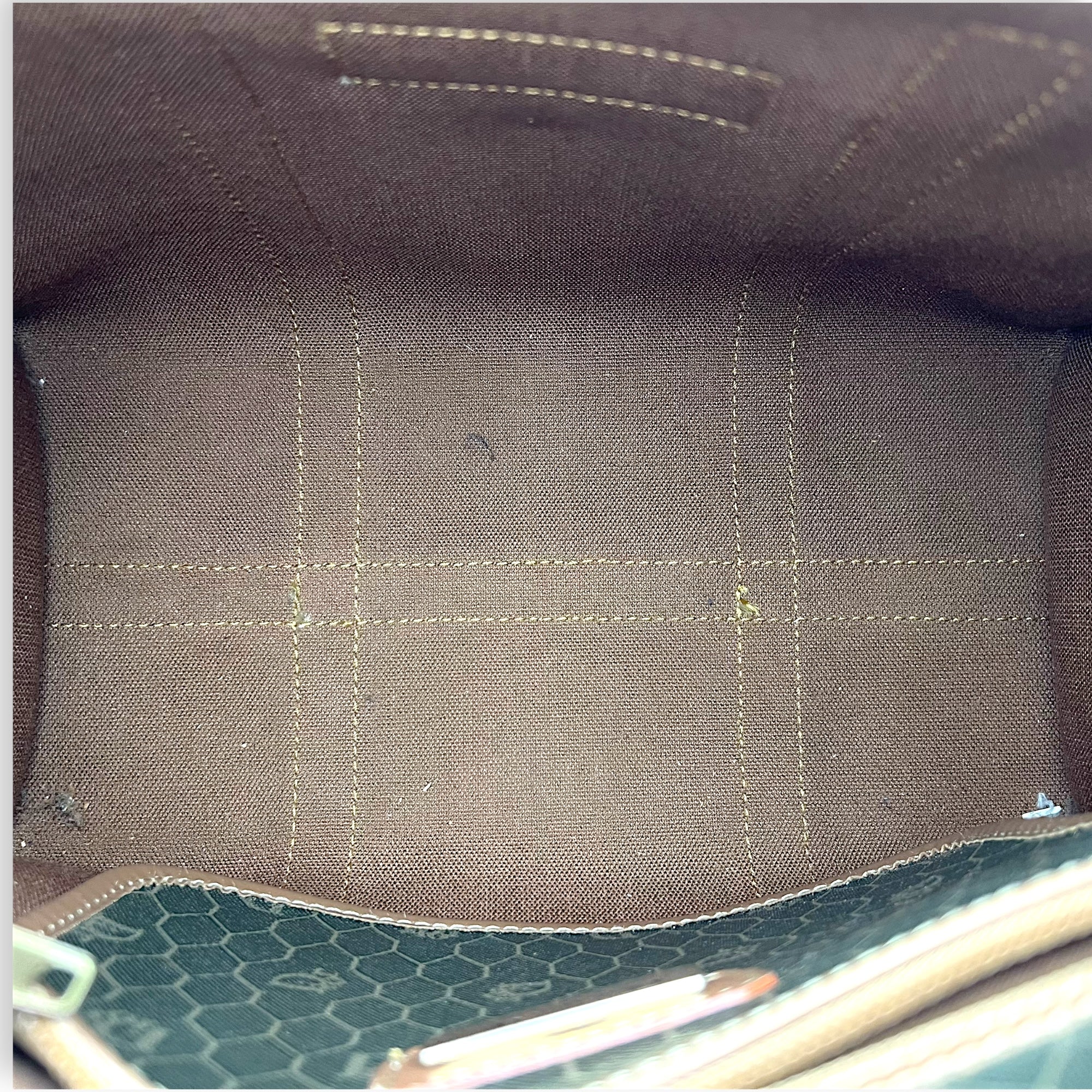 Honeycomb Top Handle Bag Brown in Coated Canvas, Gold hardware - Image 7