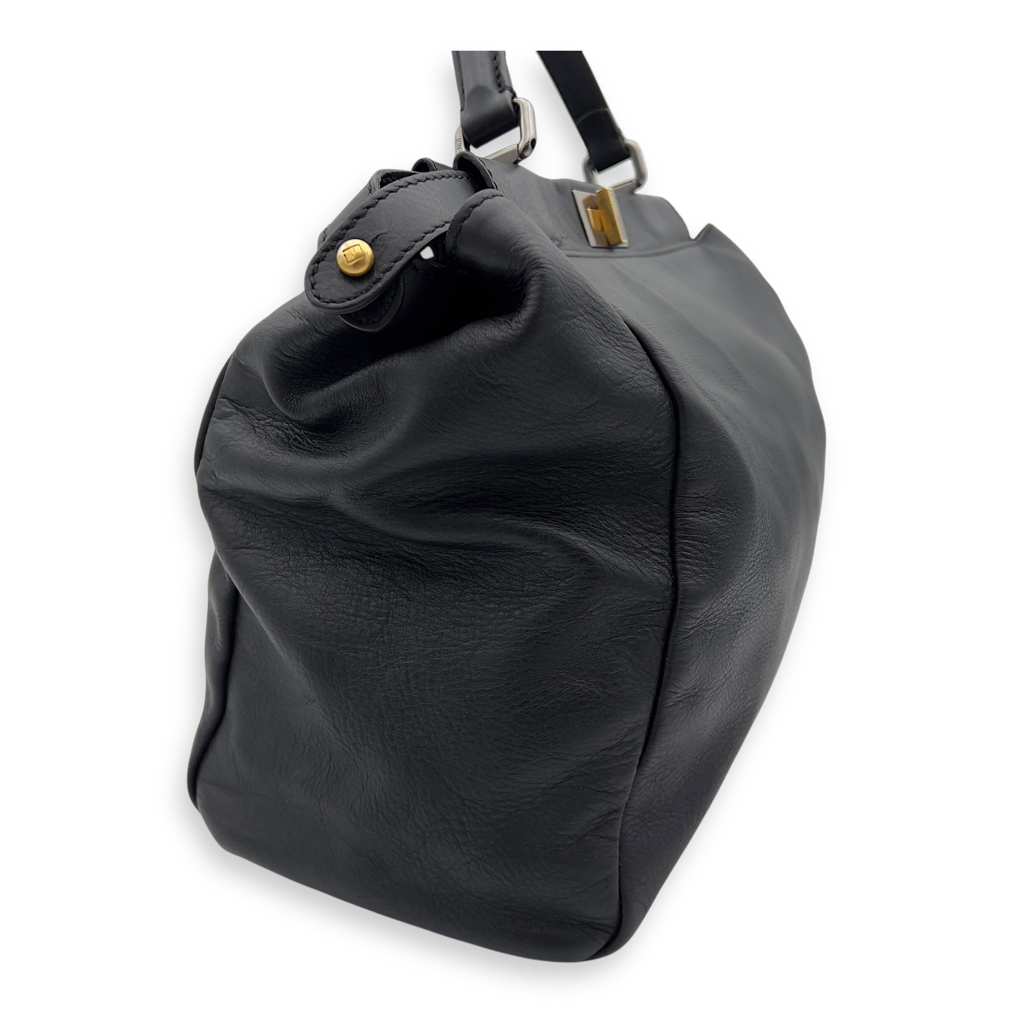 Peekaboo Top Handle Bag Black in Calfskin, Silver hardware - Image 5