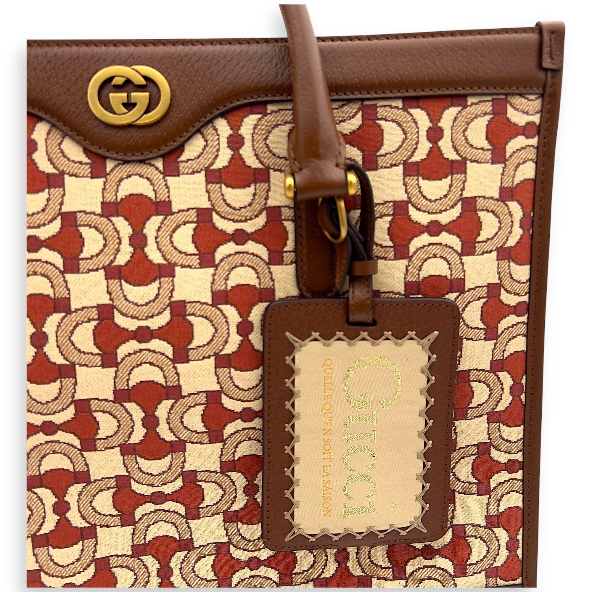 Interlocking G Red Tote Bag in Jacquard, Gold hardware - Image 5