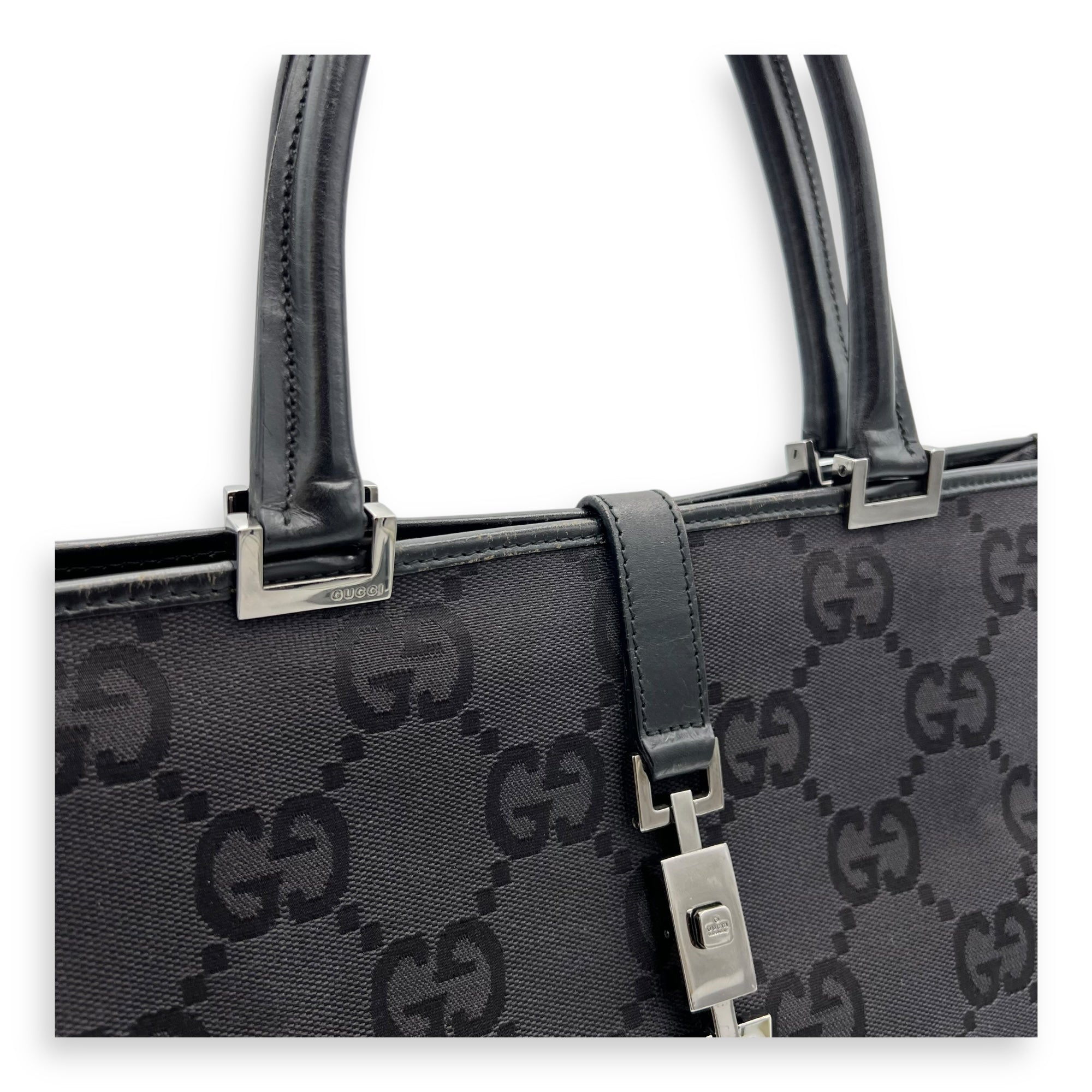Jackie 1961 Tote Bag Black in Canvas, Silver hardware - Image 7