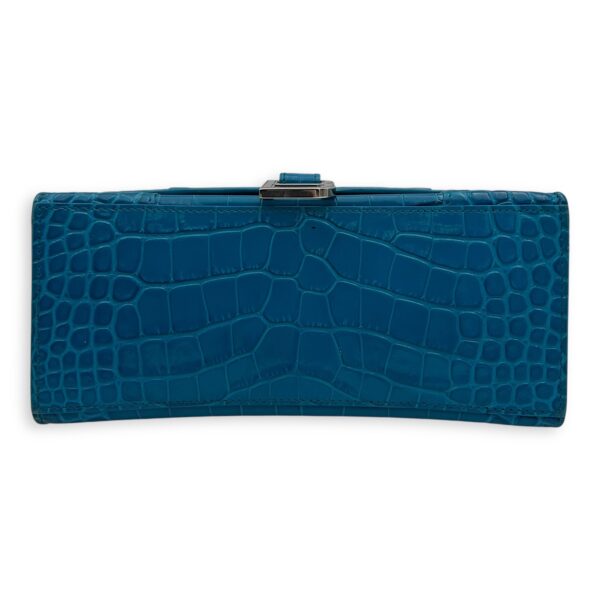 Hourglass Top Handle Bag Blue in Crocodile Embossed Calfskin, Silver hardware - Image 6