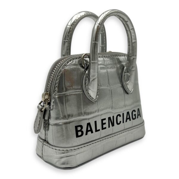 Ville Micro Silver Top Handle Bag in Crocodile Embossed Calfskin, Silver hardware - Image 7