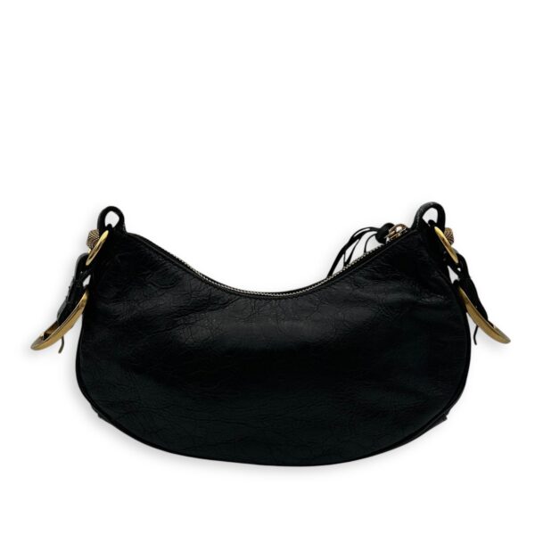 Le Cagole XS Black Shoulder Bag in Distressed Leather, Gold hardware - Image 3