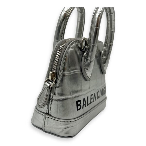 Ville Micro Silver Top Handle Bag in Crocodile Embossed Calfskin, Silver hardware - Image 8