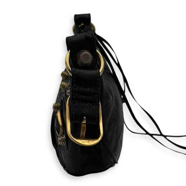 Le Cagole XS Black Shoulder Bag in Distressed Leather, Gold hardware - Image 5