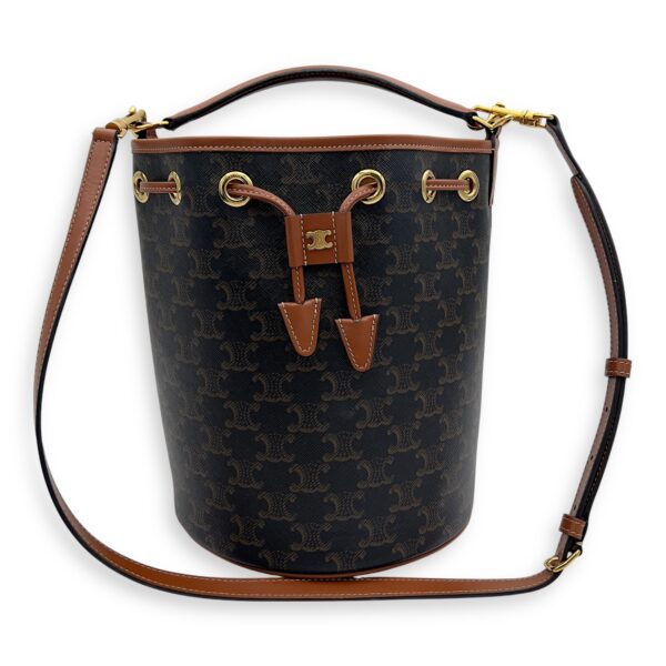 Clara Bucket Bag Brown in Coated Canvas, Gold hardware - Image 6