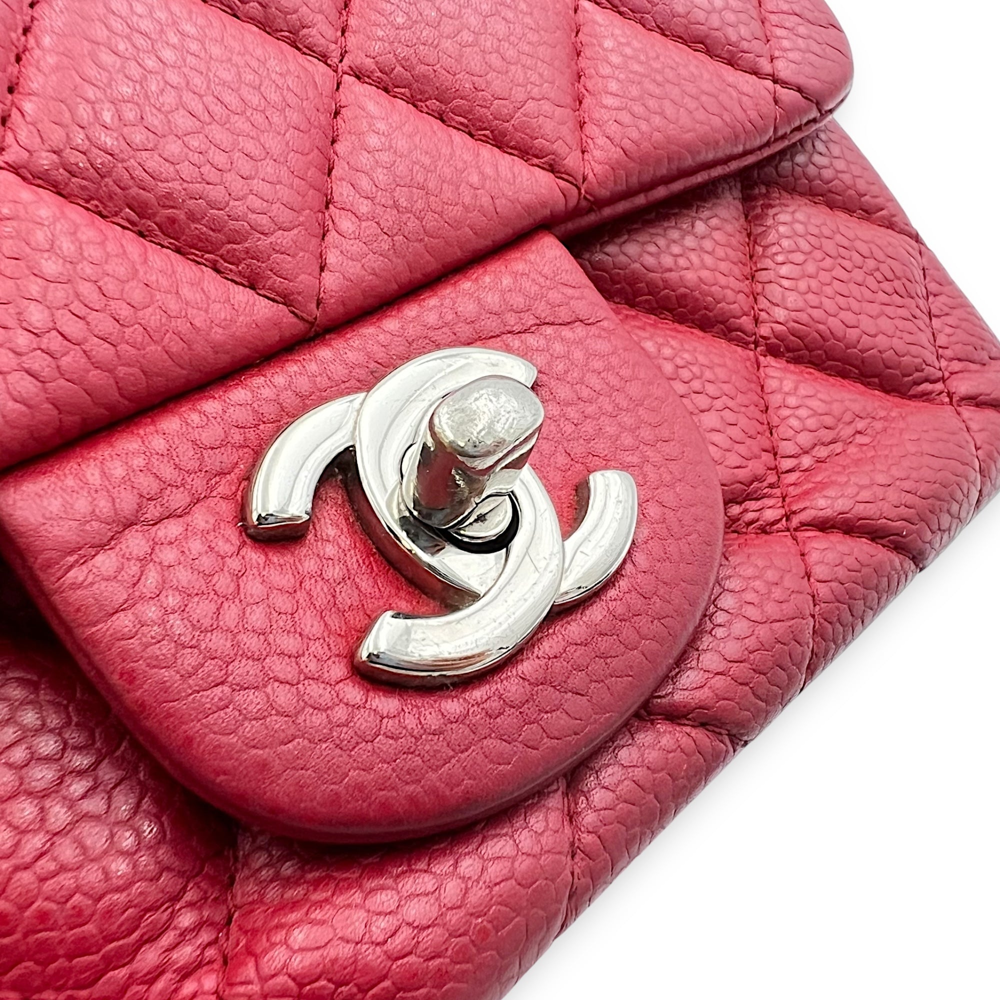 CC Mini Square Shoulder Bag Red in Caviar Leather, Silver hardware - Image 8