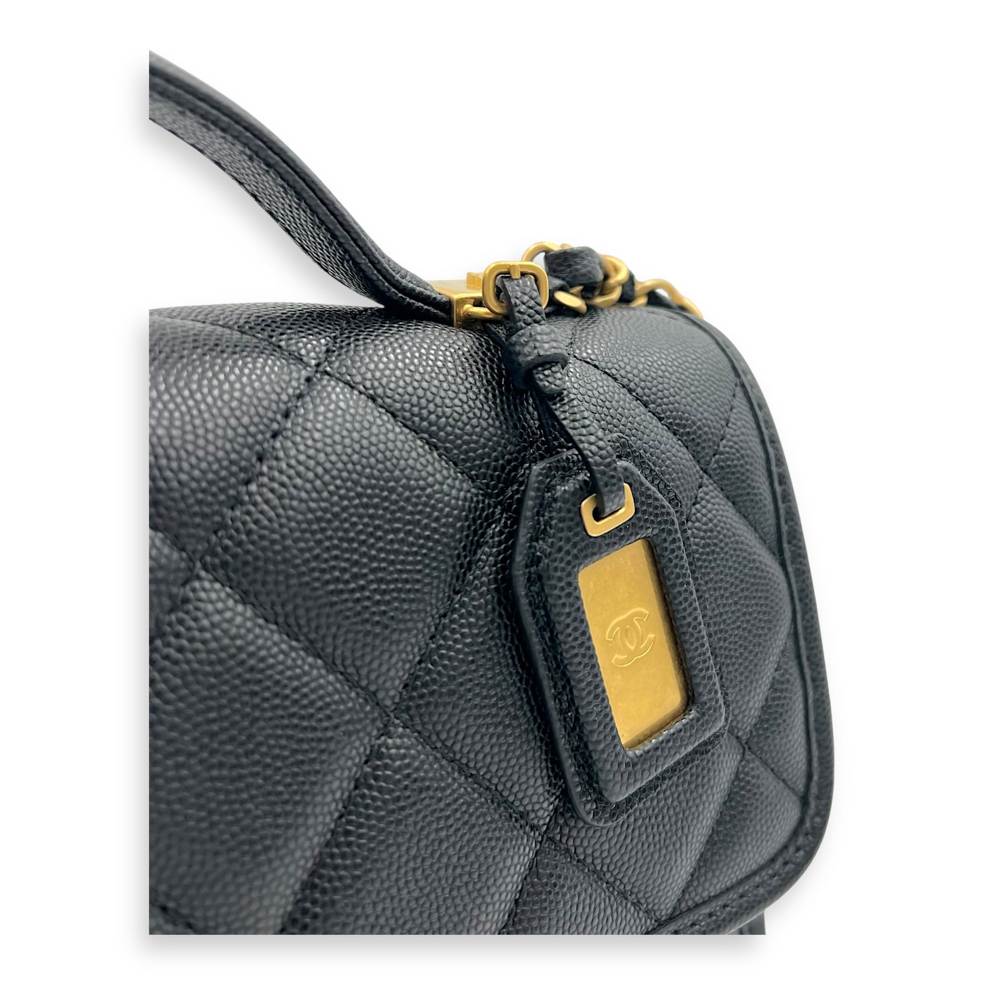CC Quilted Top Handle Bag Black in Calfskin, Gold hardware - Image 8