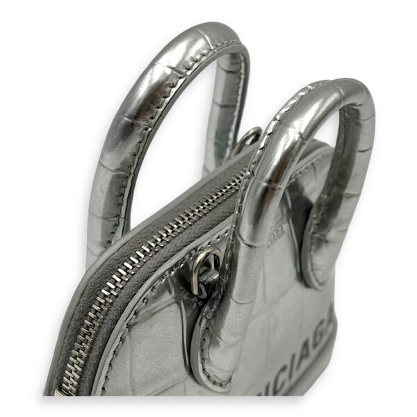 Ville Micro Silver Top Handle Bag in Crocodile Embossed Calfskin, Silver hardware - Image 9