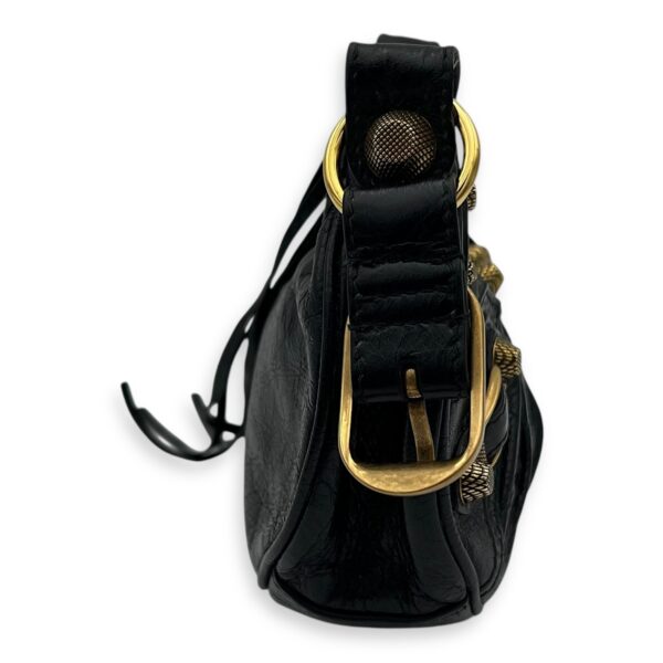 Le Cagole XS Black Shoulder Bag in Distressed Leather, Gold hardware - Image 4