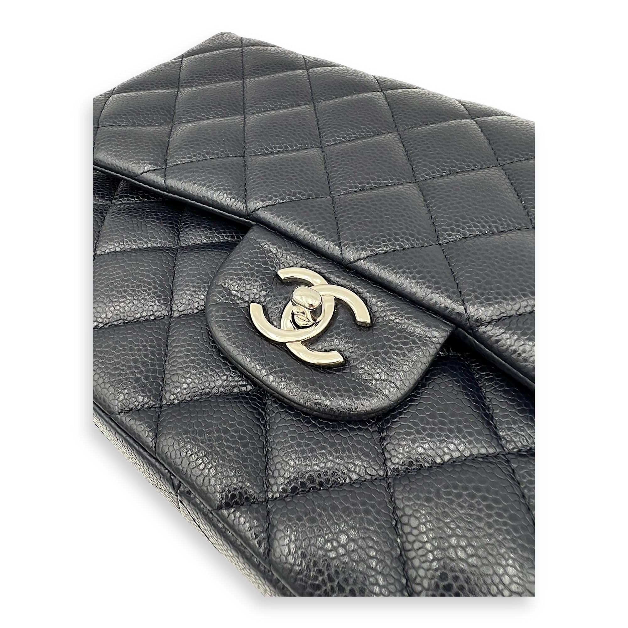 Classic Jumbo Blue Shoulder Bag in Caviar Leather, Silver hardware - Image 7