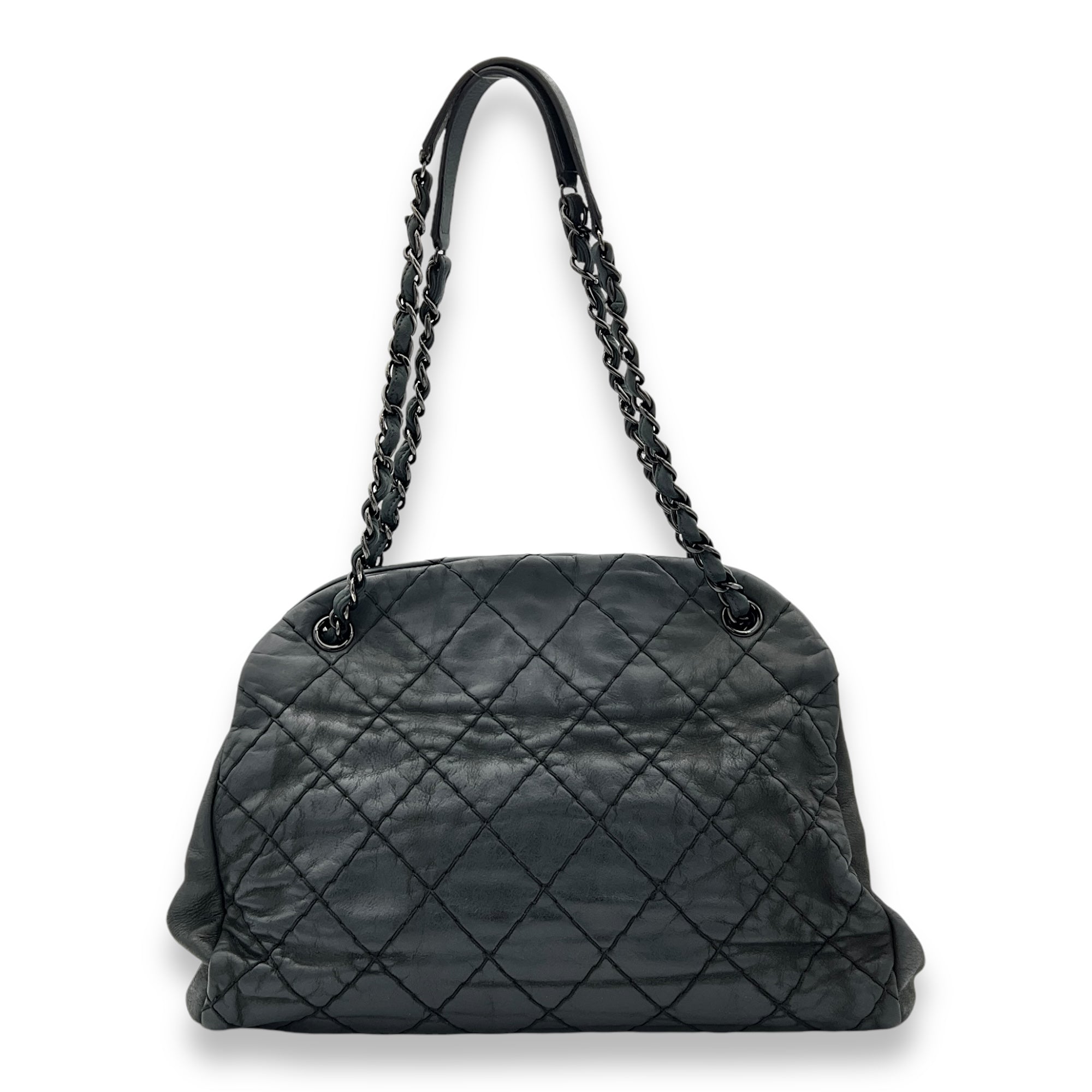 Mademoiselle Bowler Blue Shoulder Bag in Lambskin, Ruthenium hardware - Image 3