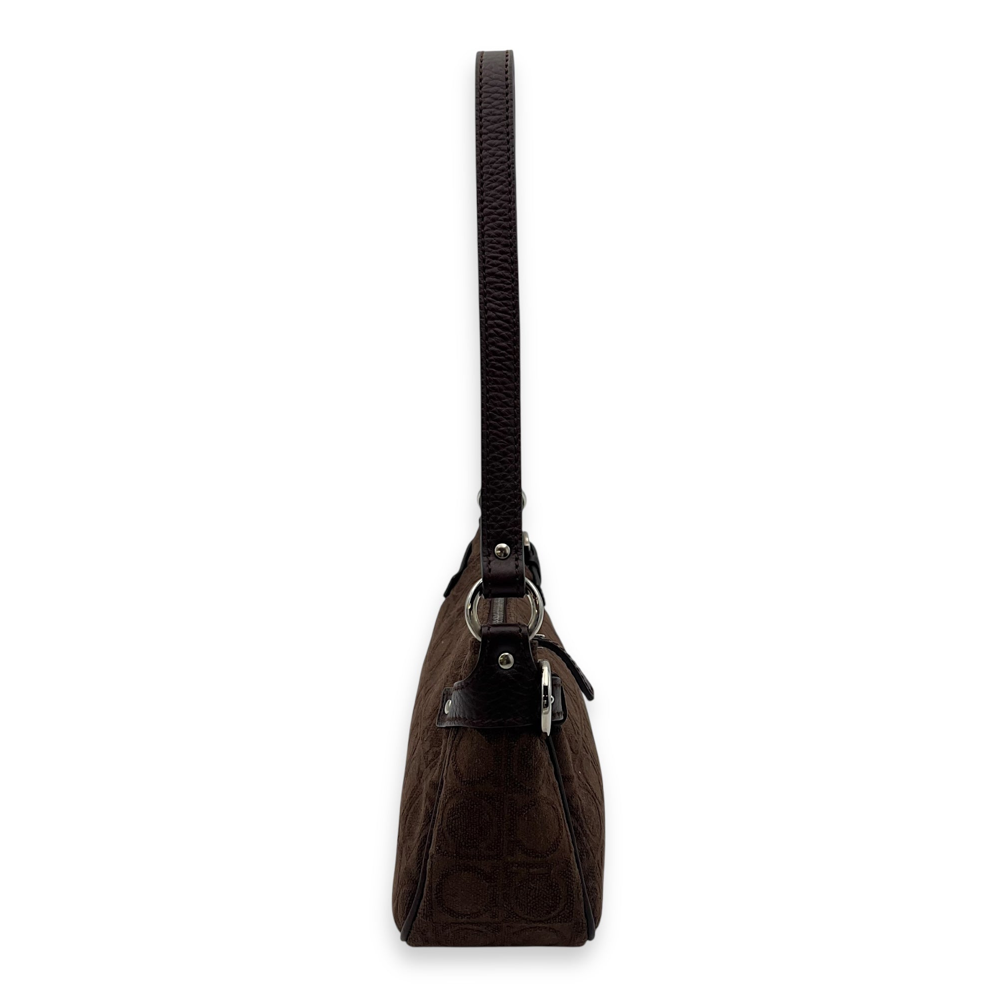Gancini Brown Shoulder Bag in Fabric, Silver hardware - Image 4