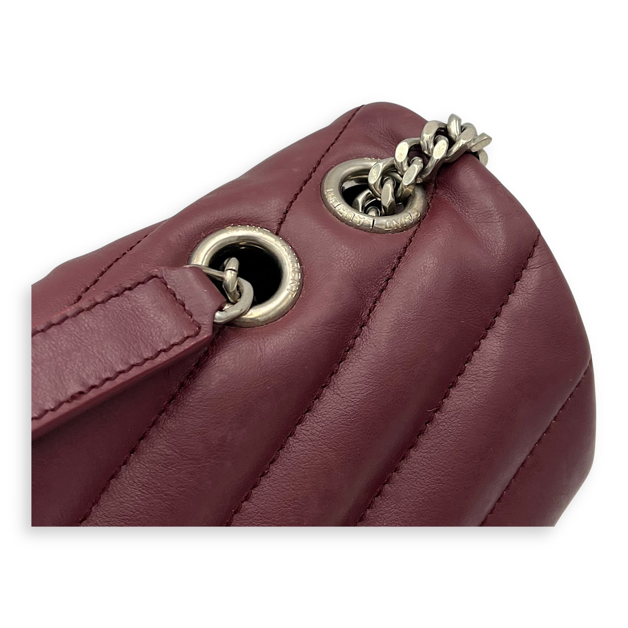 Loulou Crossbody Bag Medium Red in Calfskin, Silver hardware - Image 10