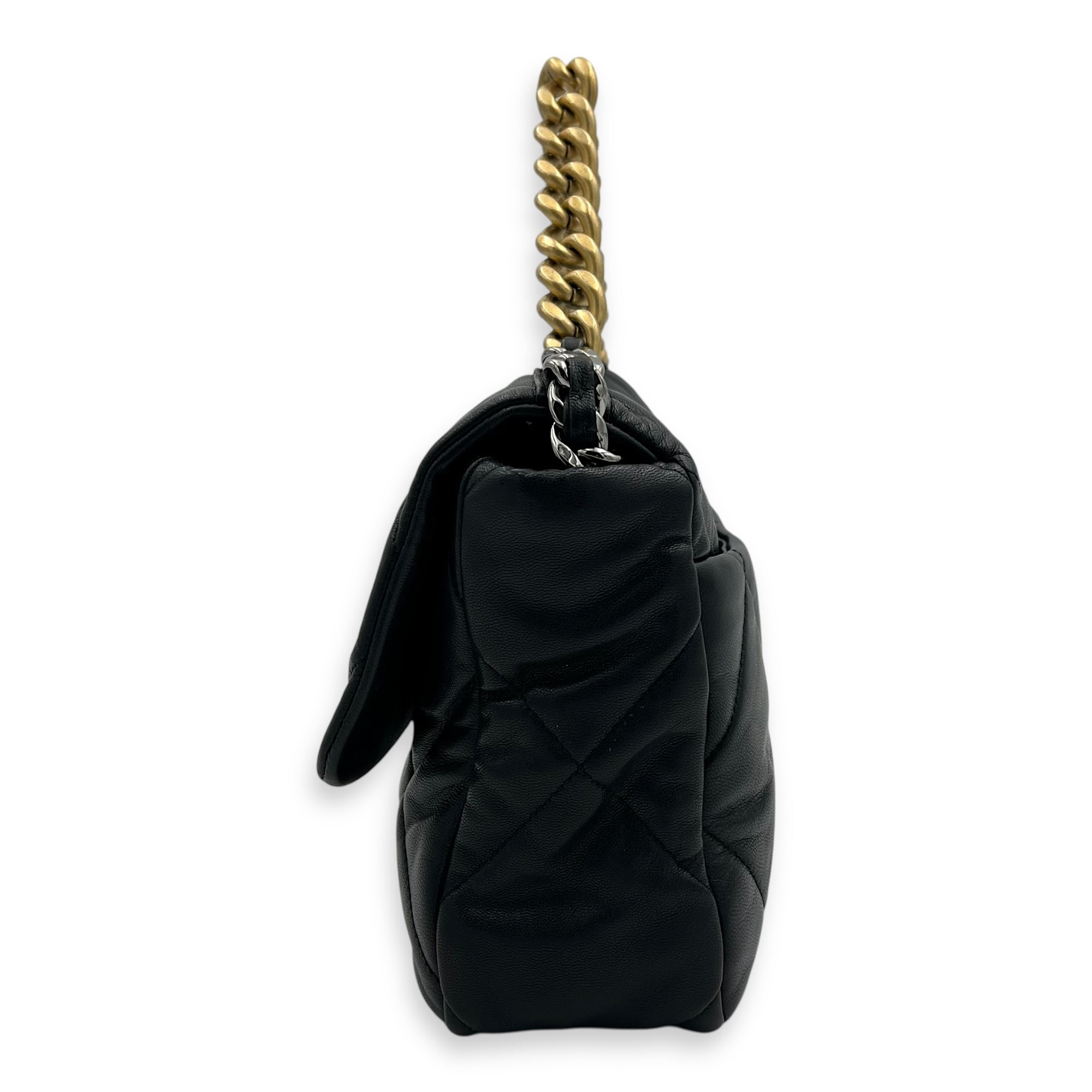 C19 Large Black Shoulder Bag in Goat Leather, Mixed hardware - Image 4