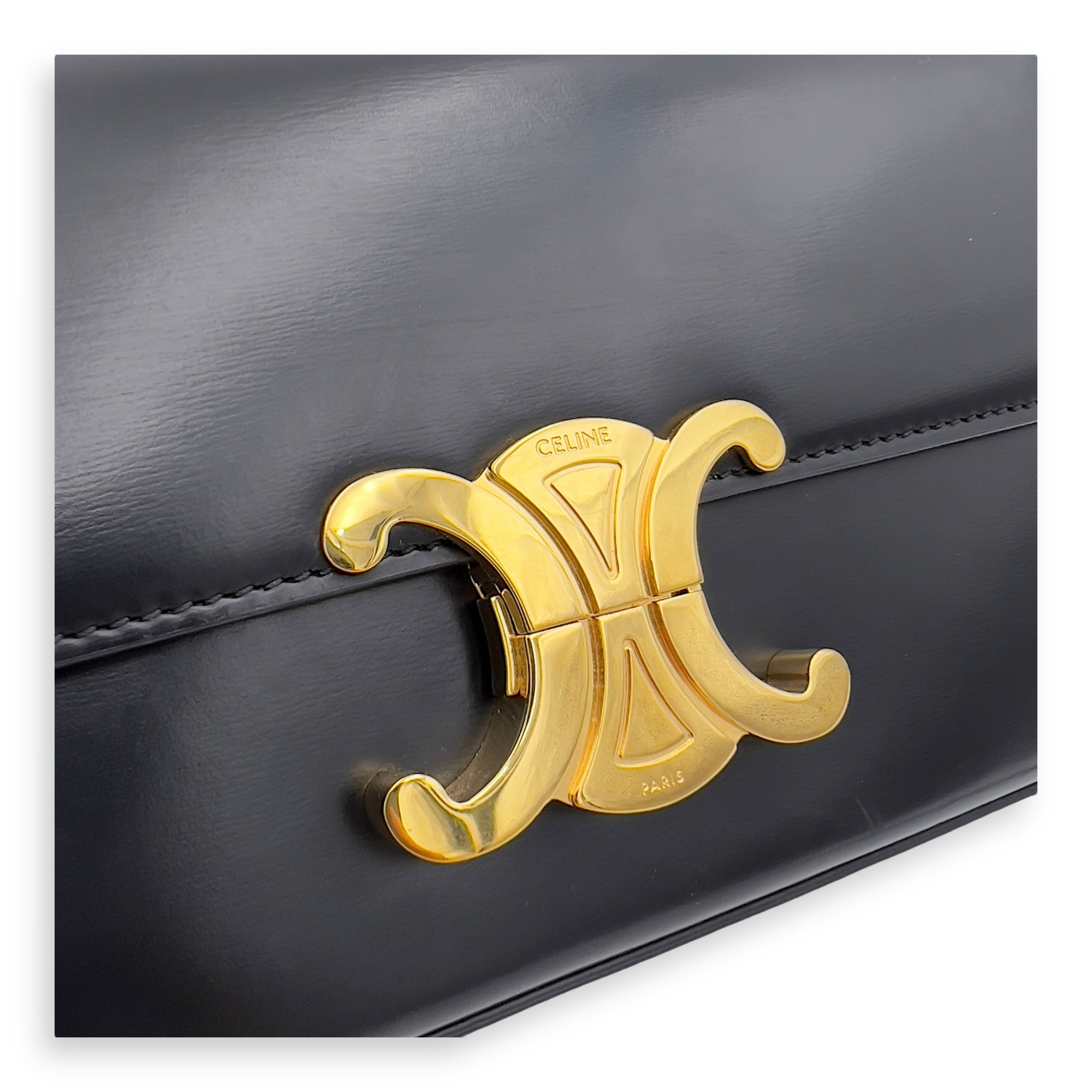 Triomphe Claude Black Shoulder Bag in Calfskin, Gold hardware - Image 8