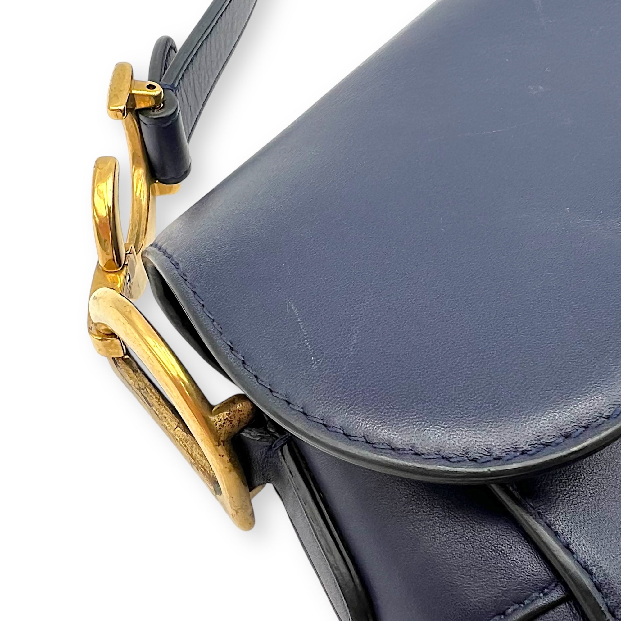 Saddle Shoulder Bag Blue in Calfskin, Gold hardware - Image 9