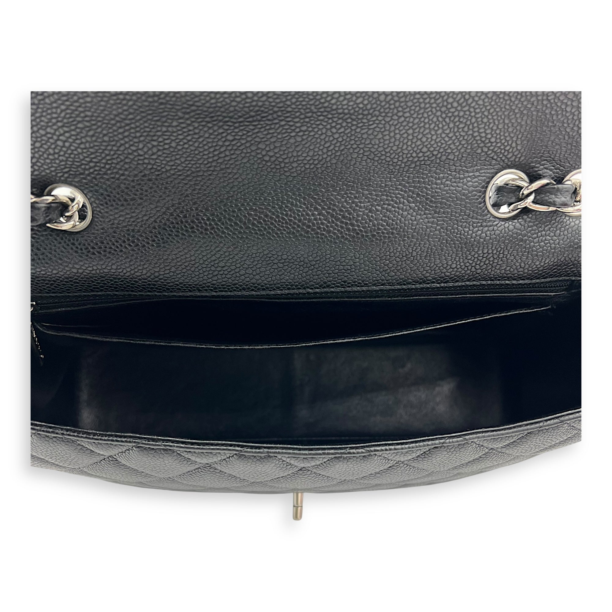 Classic Jumbo Black Shoulder Bag in Caviar Leather, Silver hardware - Image 7