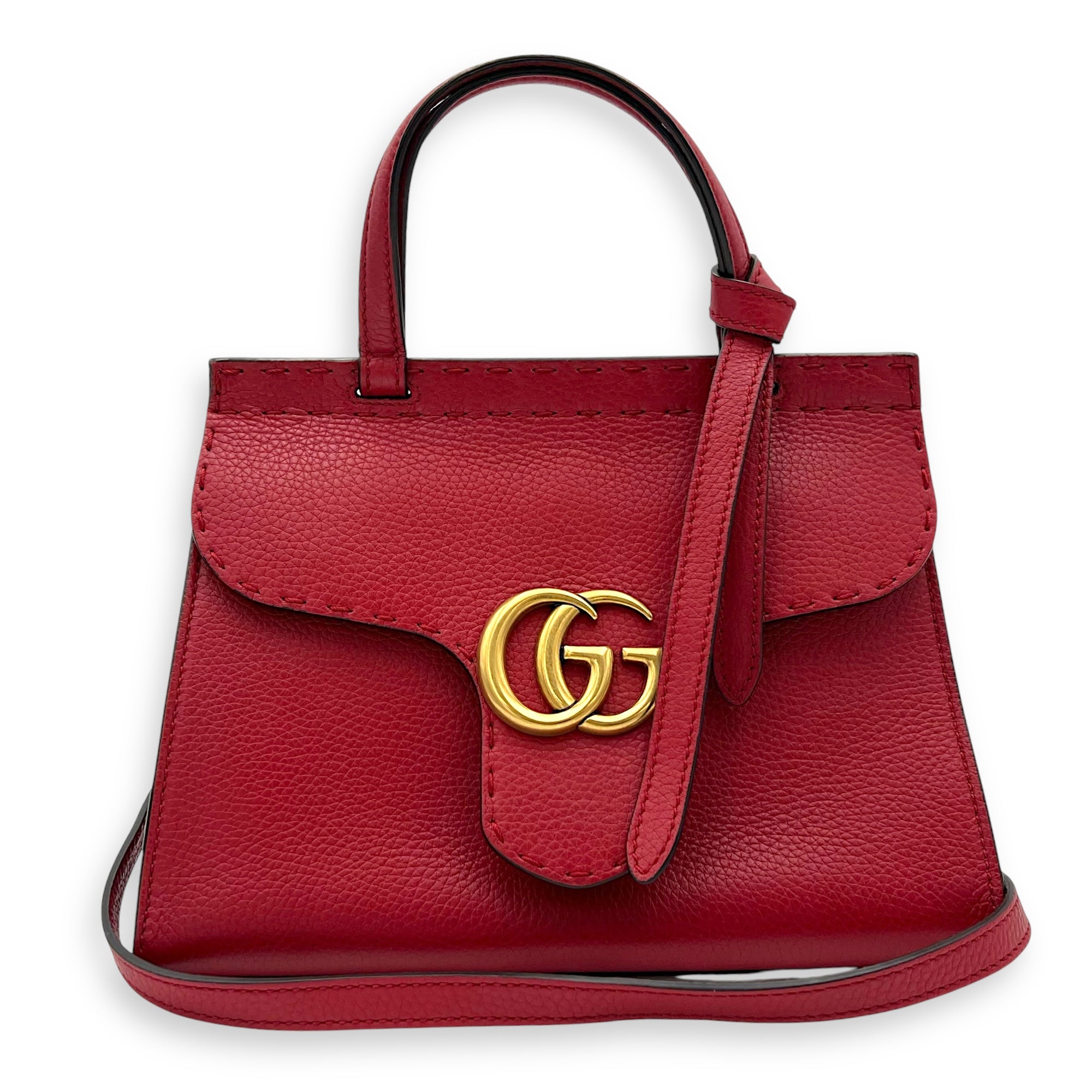 GG Marmont Top Handle Bag Red in Calfskin, Gold hardware - Image 11