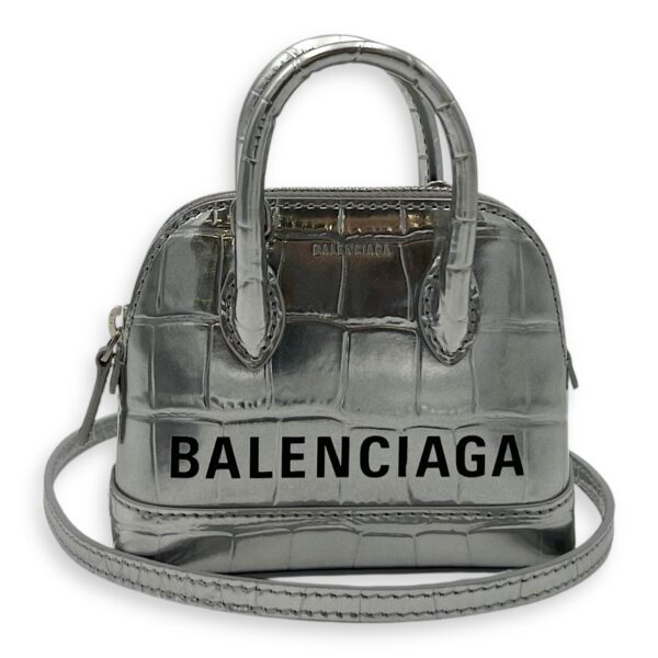 Ville Micro Silver Top Handle Bag in Crocodile Embossed Calfskin, Silver hardware - Image 11