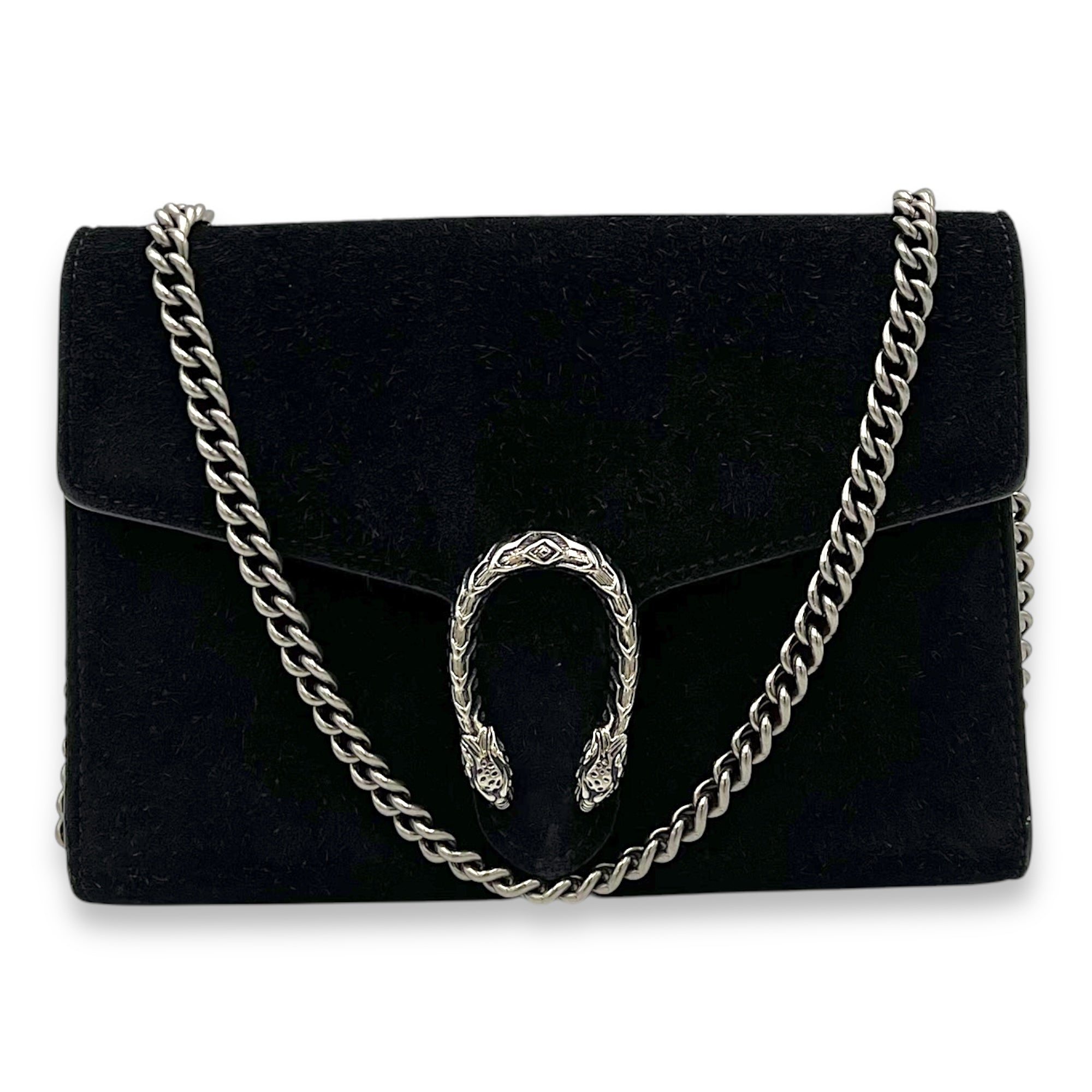Dionysus Black Wallet On Chain in Suede Leather, Ruthenium hardware - Image 12