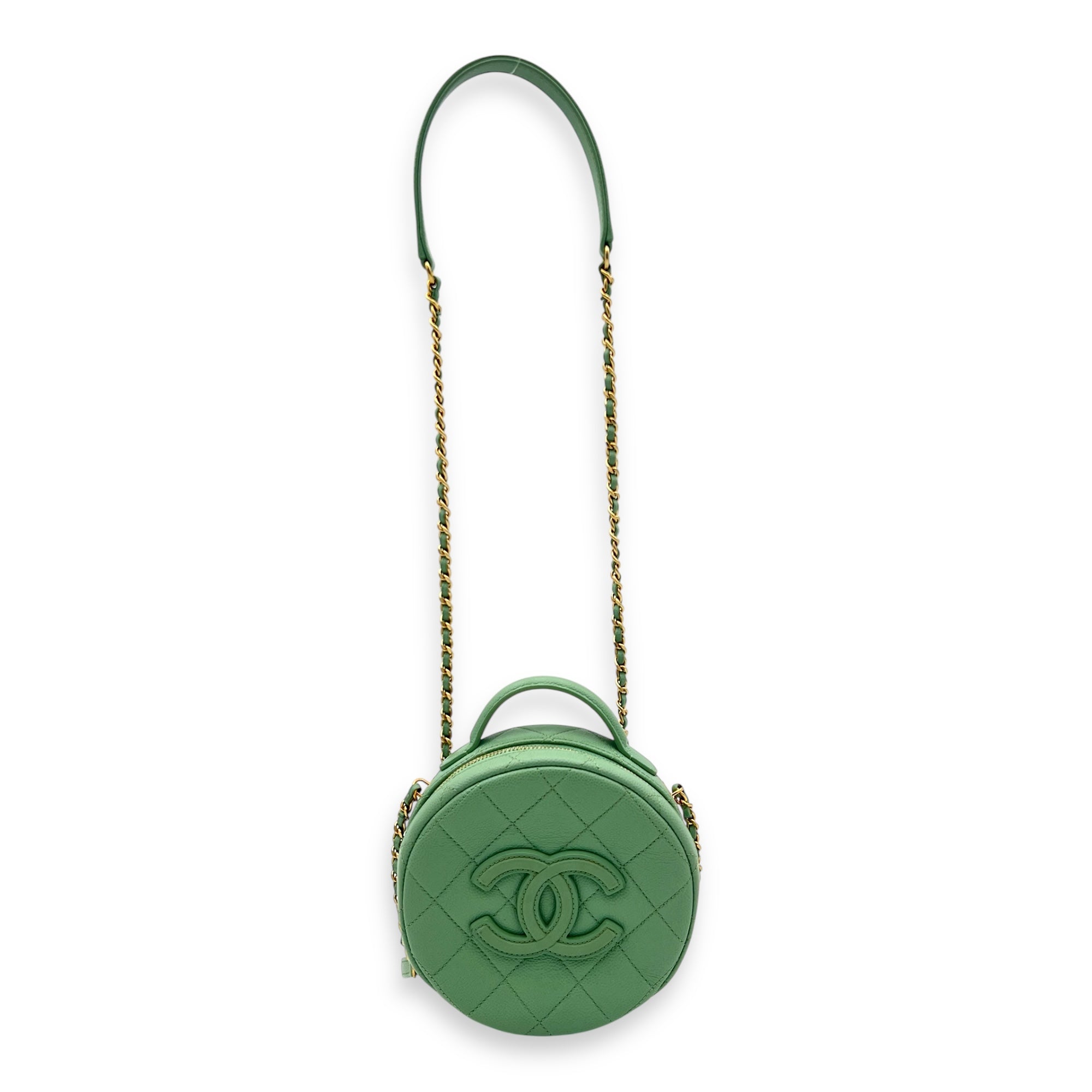 CC Top Handle Bag Green in Caviar Leather, Gold hardware - Image 13