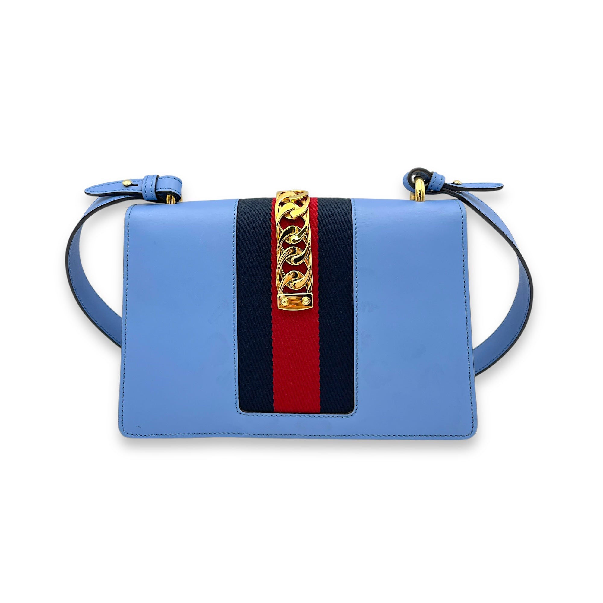Sylvie Small Blue Shoulder Bag in Calfskin, Gold hardware - Image 3